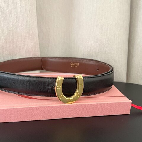 Gucci馬蹄金色皮帶扣罕有雙面啡黑色皮帶 日本中古二手Vintage