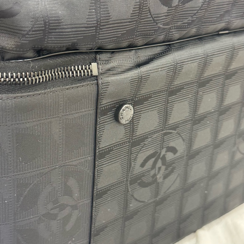 Chanel 黑色黑扣冰格行李箱-9