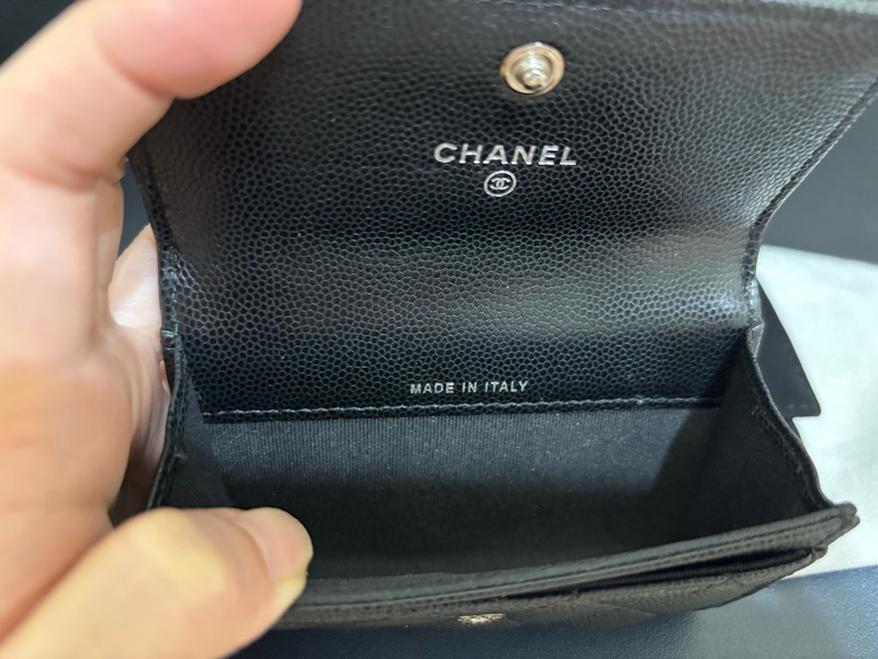 Chanel boy 荔枝牛皮黑銀短夾零錢包-4