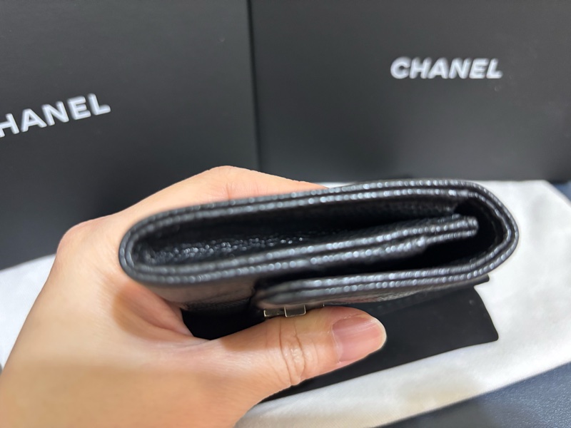 Chanel boy 荔枝牛皮黑銀短夾零錢包-6