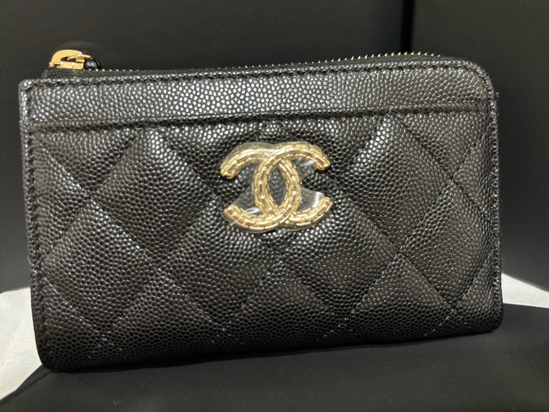 Chanel 全新荔枝牛皮黑色限定款拉鏈零錢包-1