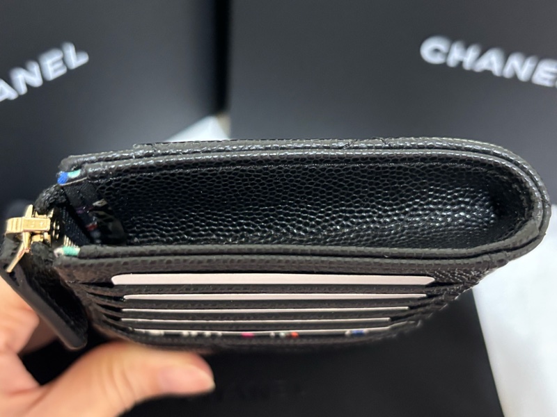 Chanel 全新荔枝牛皮黑色限定款拉鏈零錢包-3