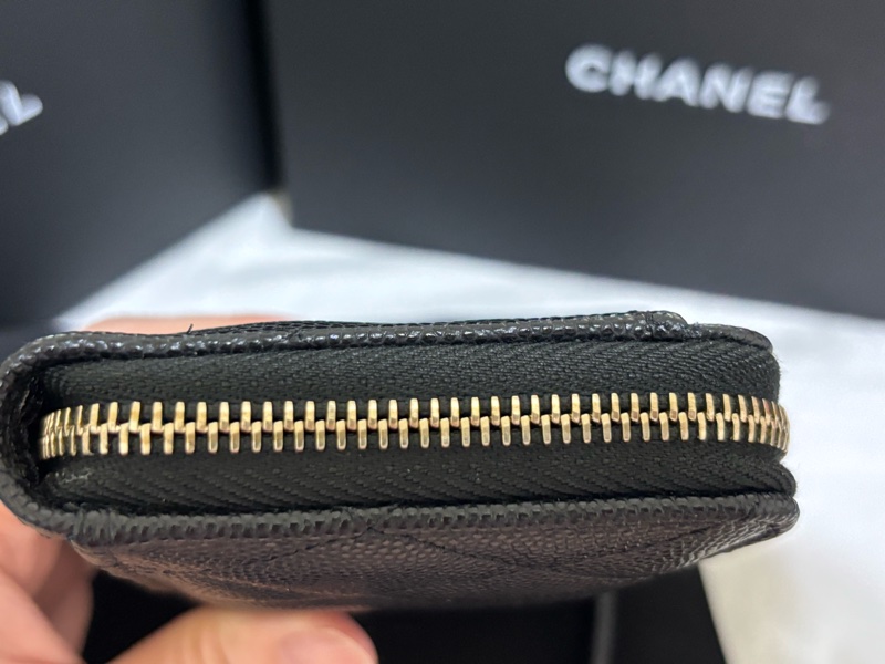 Chanel 全新荔枝牛皮黑色限定款拉鏈零錢包-4