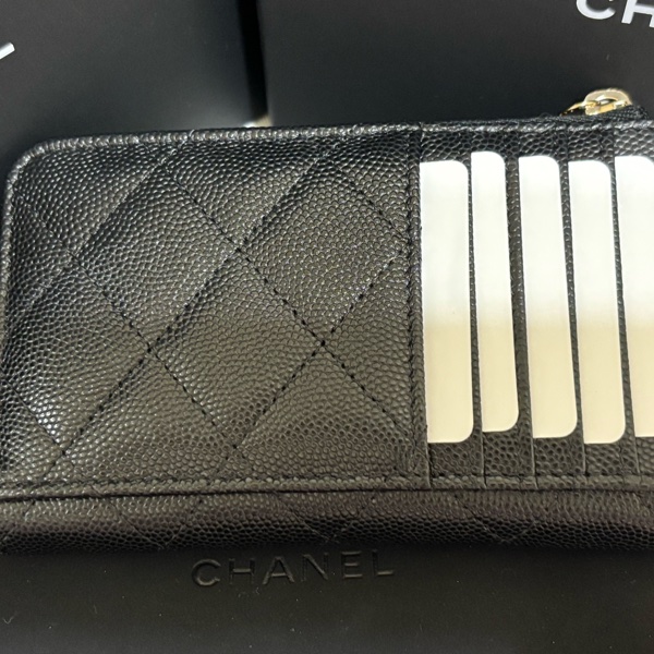 Chanel 全新荔枝牛皮黑色限定款拉鏈零錢包-11