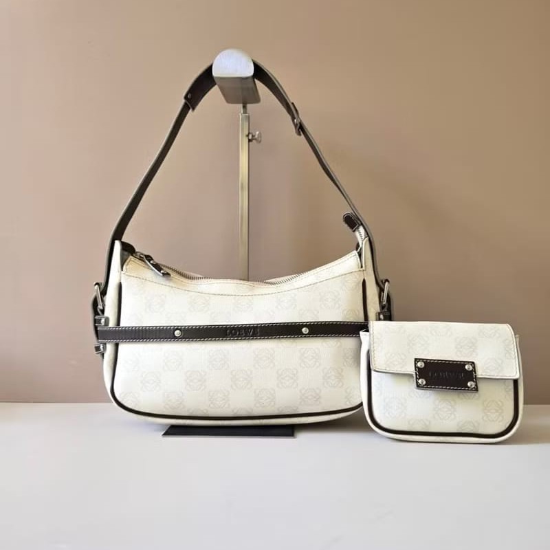 【LA LUNE】絕版古董包 Loewe老花親子皮革包 腋下包 側背包 單肩包 中古包-0