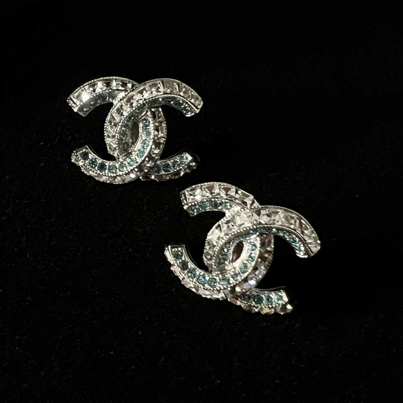 Chanel CC earrings 12C 香奈兒藍色水鑽銀色耳環-0