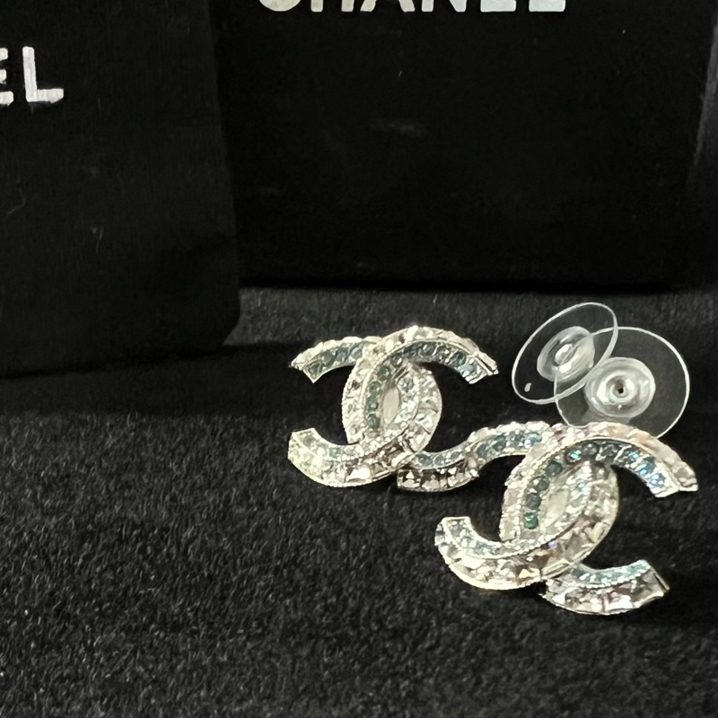 Chanel CC earrings 12C 香奈兒藍色水鑽銀色耳環-4