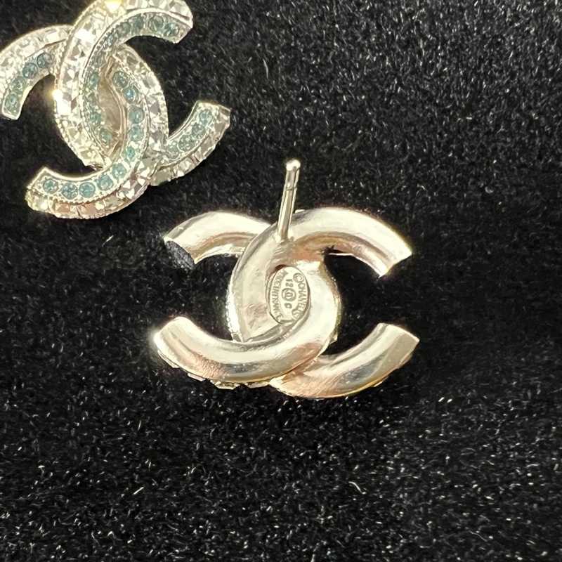 Chanel CC earrings 12C 香奈兒藍色水鑽銀色耳環-6
