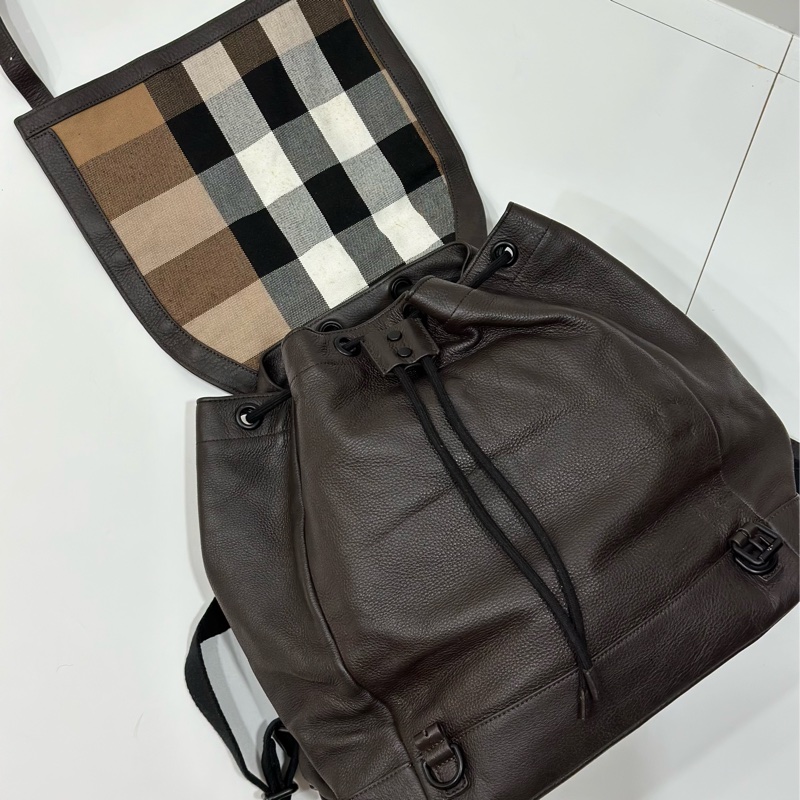 BURBERRY 咖啡色 牛皮 後背包 雙肩包 肩背包 手提包 筆電包-29