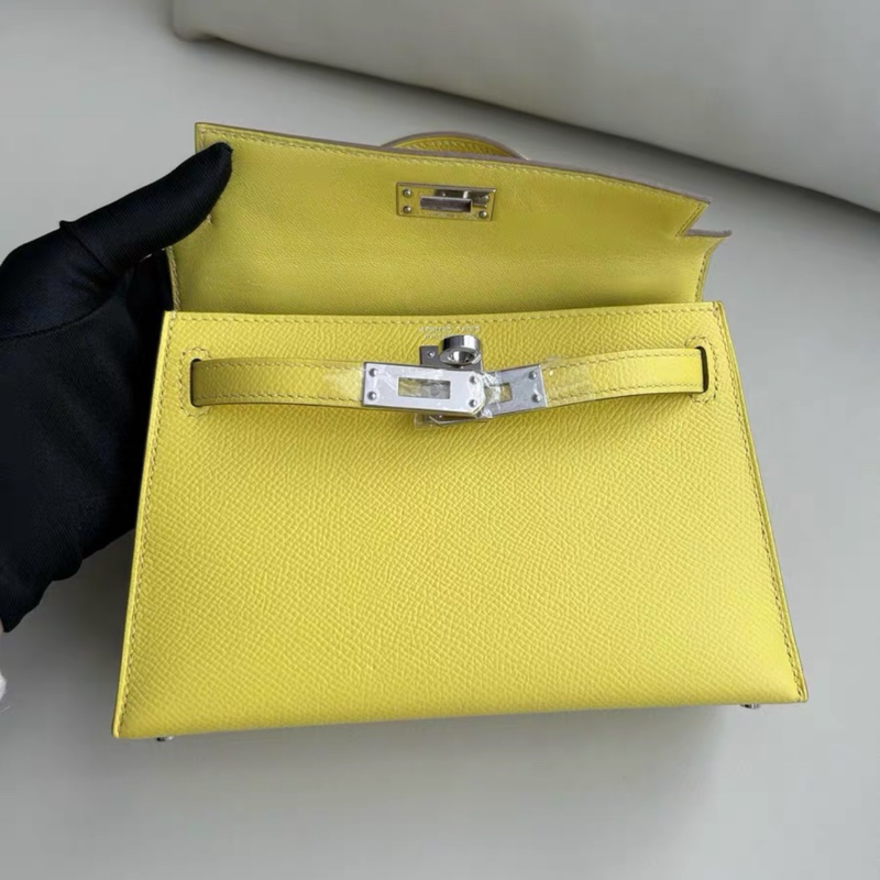 98💓 HERMES愛馬仕kelly mini 二代檸檬黃銀扣 Y刻 成色：98新，五金輕微划痕-5
