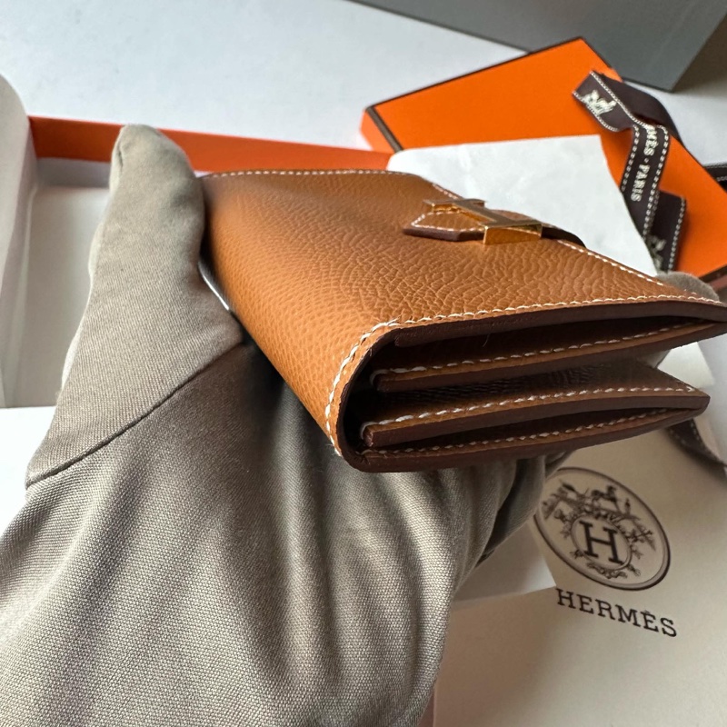 Hermes mini Bearn 金棕金釦 皮夾 卡夾-6