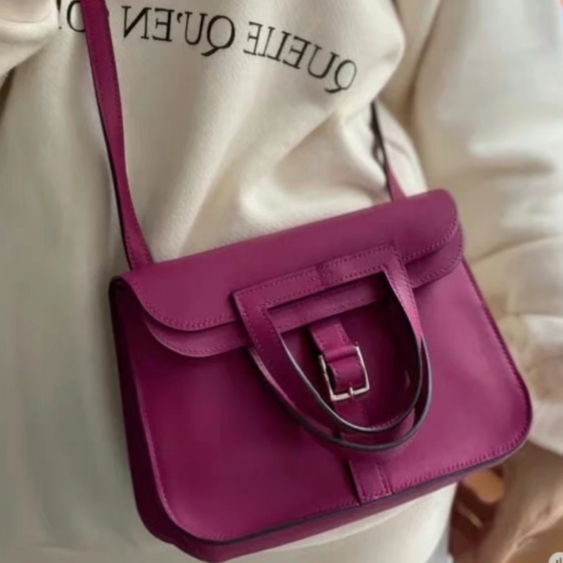 98新 Hermes 愛馬仕 halzan21 mini C刻 Swift皮 L3玫瑰紫 銀扣-0