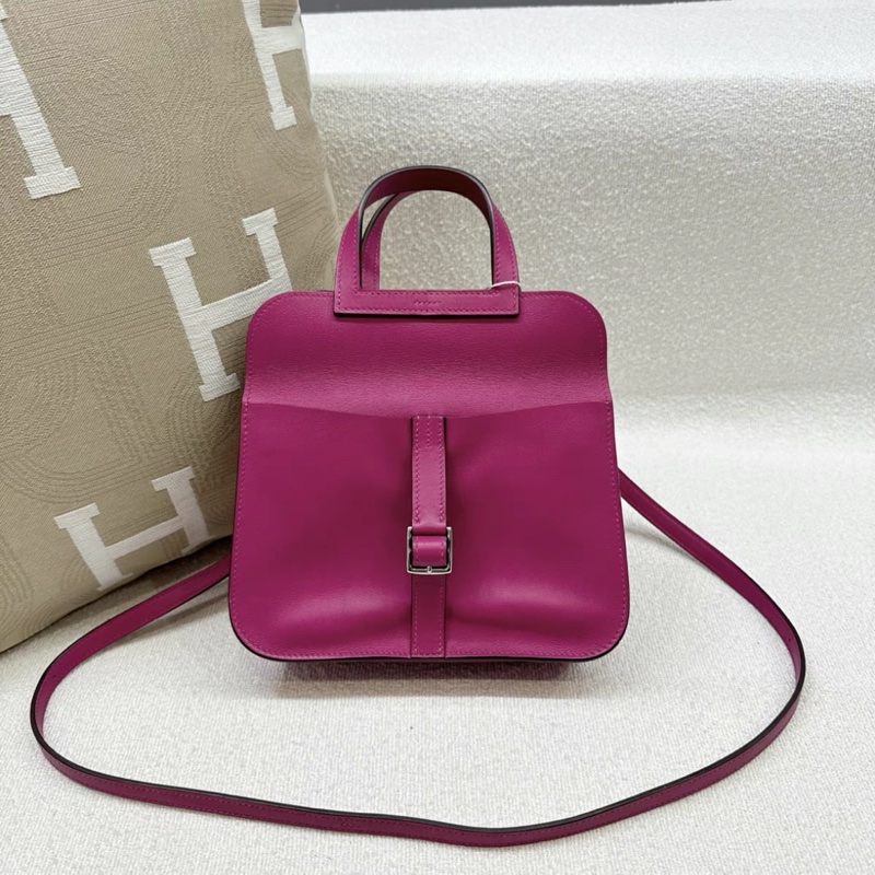 98新 Hermes 愛馬仕 halzan21 mini C刻 Swift皮 L3玫瑰紫 銀扣-1