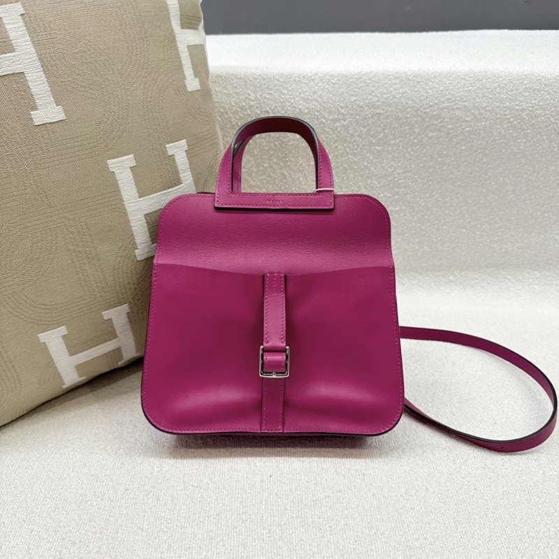 98新 Hermes 愛馬仕 halzan21 mini C刻 Swift皮 L3玫瑰紫 銀扣-3