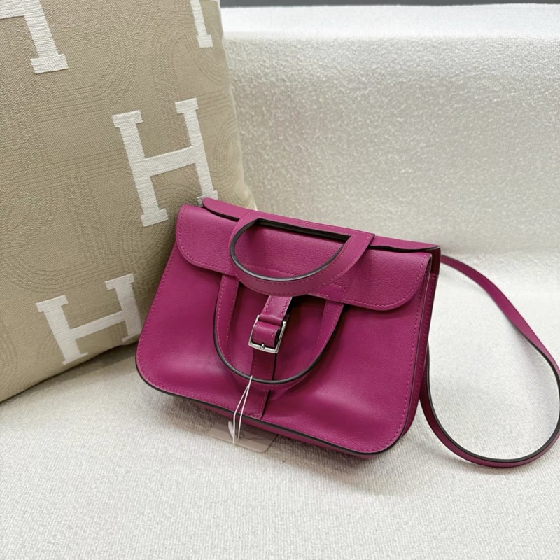 98新 Hermes 愛馬仕 halzan21 mini C刻 Swift皮 L3玫瑰紫 銀扣-4