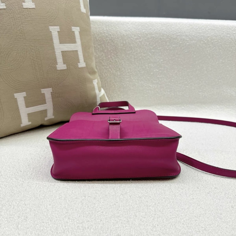 98新 Hermes 愛馬仕 halzan21 mini C刻 Swift皮 L3玫瑰紫 銀扣-5