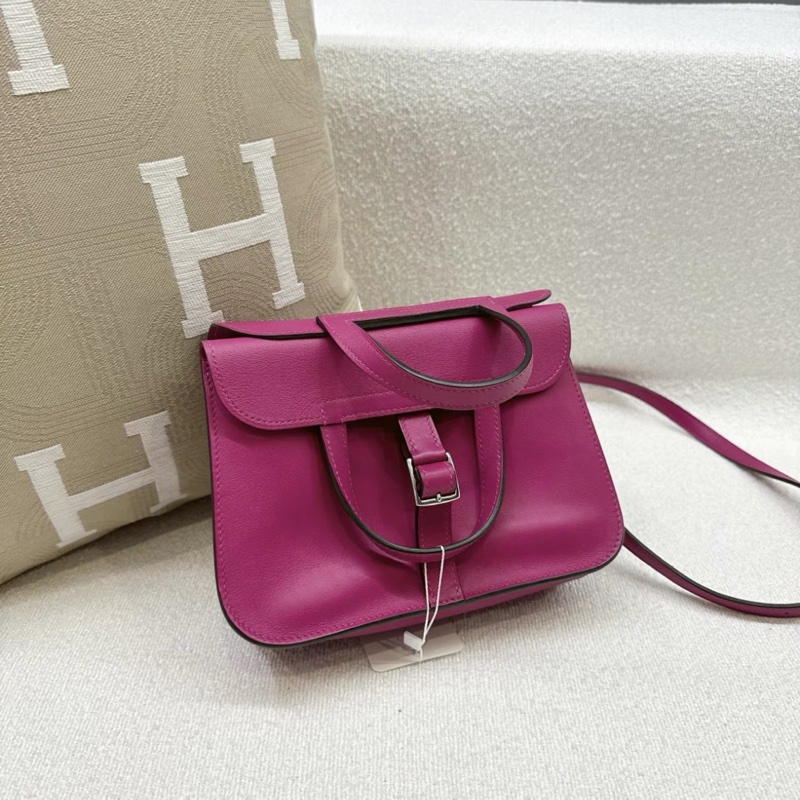 98新 Hermes 愛馬仕 halzan21 mini C刻 Swift皮 L3玫瑰紫 銀扣-6