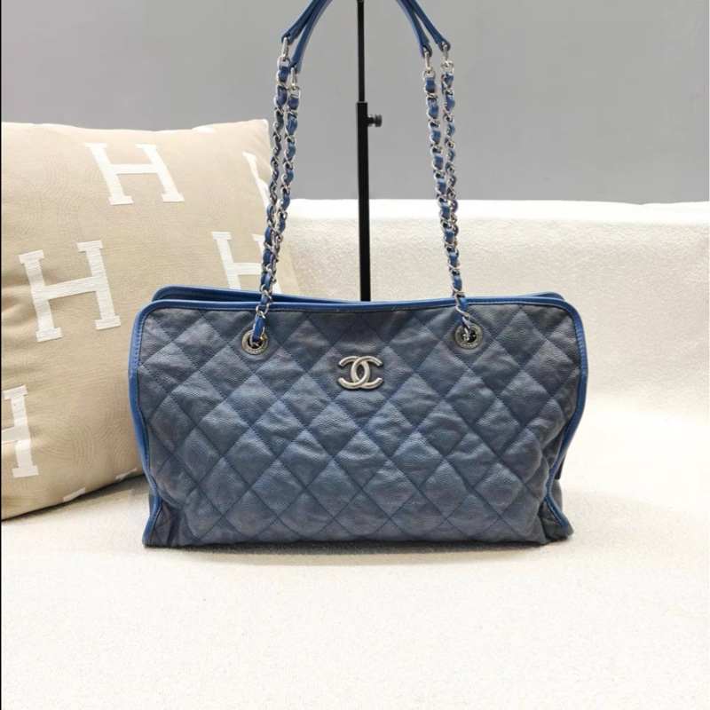 Chanel • 藍銀荔枝牛皮鏈條包 托特包 附小票-2