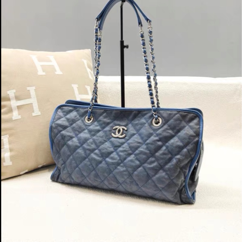 Chanel • 藍銀荔枝牛皮鏈條包 托特包 附小票-4