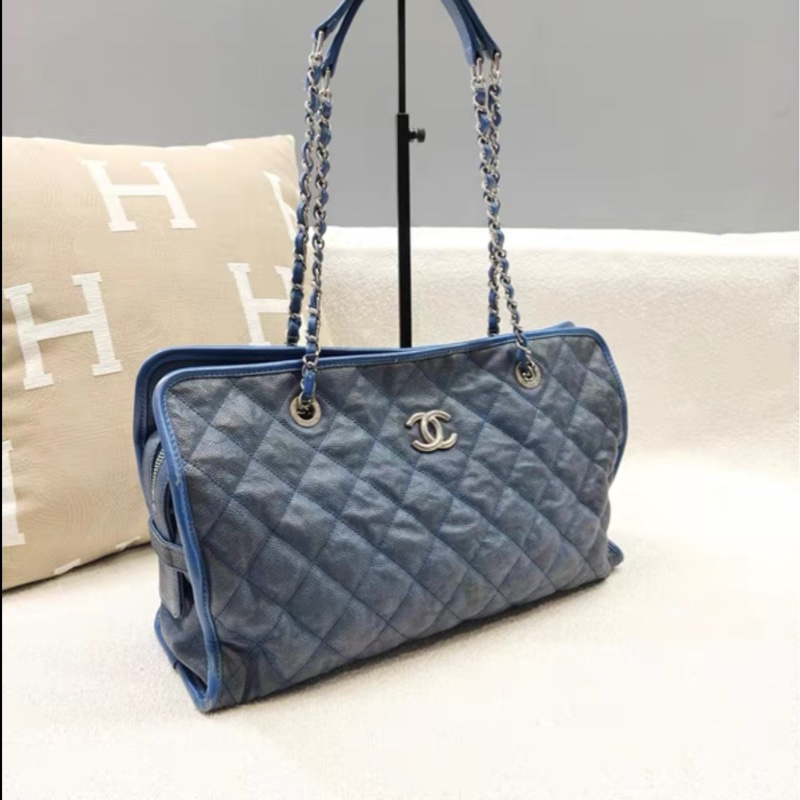 Chanel • 藍銀荔枝牛皮鏈條包 托特包 附小票-6