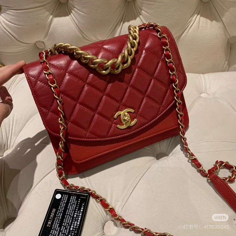 Chanel • 孟買系列 紅金油蠟牛皮拼荔枝牛皮包 膠膜未撕-0