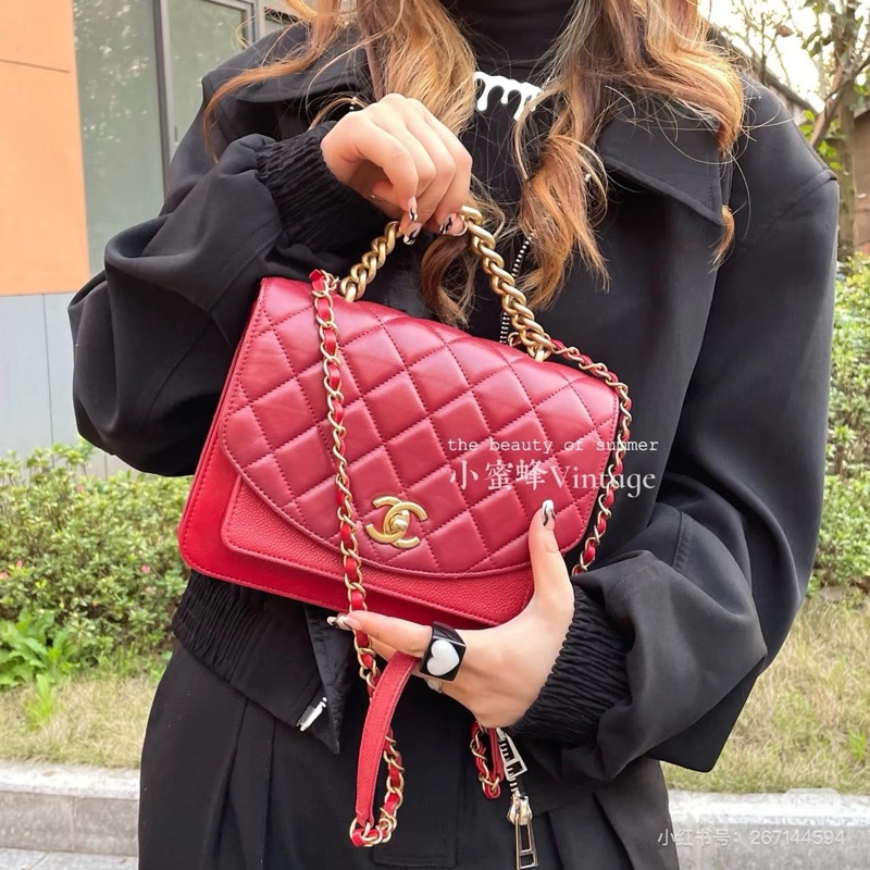 Chanel • 孟買系列 紅金油蠟牛皮拼荔枝牛皮包 膠膜未撕-1