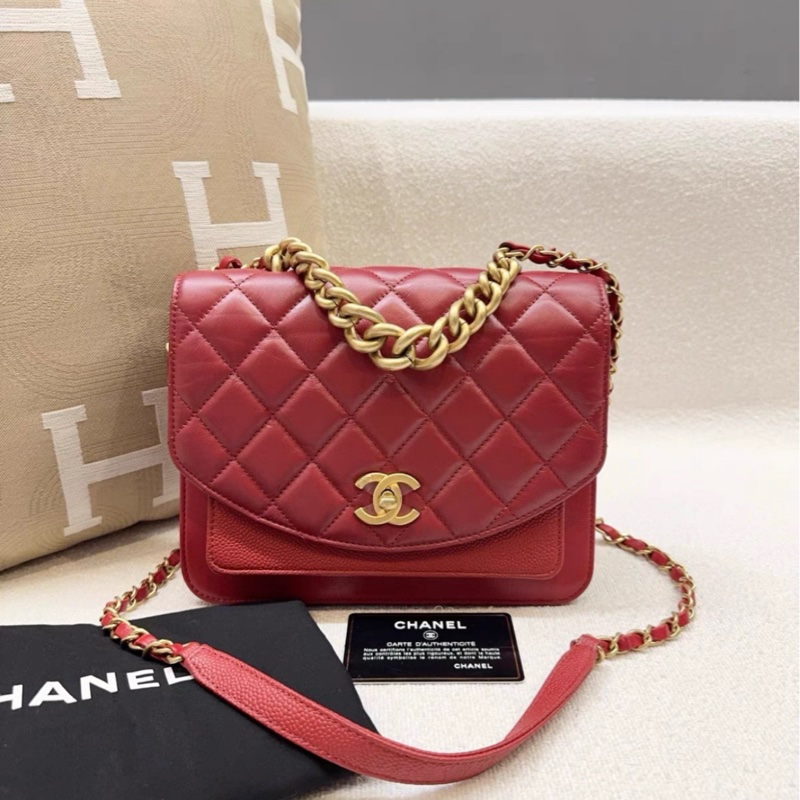 Chanel • 孟買系列 紅金油蠟牛皮拼荔枝牛皮包 膠膜未撕-5