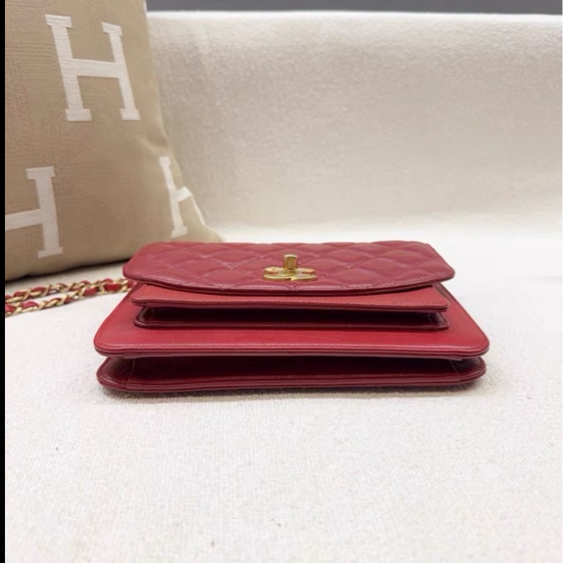 Chanel • 孟買系列 紅金油蠟牛皮拼荔枝牛皮包 膠膜未撕-8