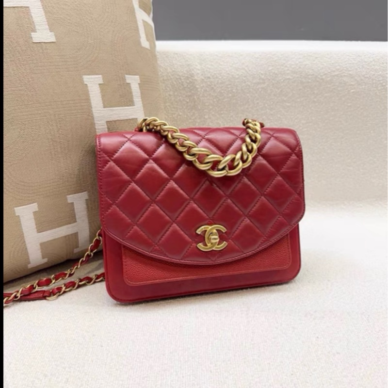 Chanel • 孟買系列 紅金油蠟牛皮拼荔枝牛皮包 膠膜未撕-9