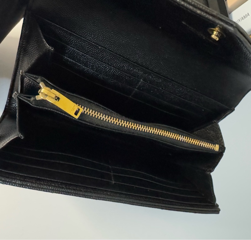 YSL 荔枝牛皮扣式長夾 黑金 經典山型紋 物況漂亮-26