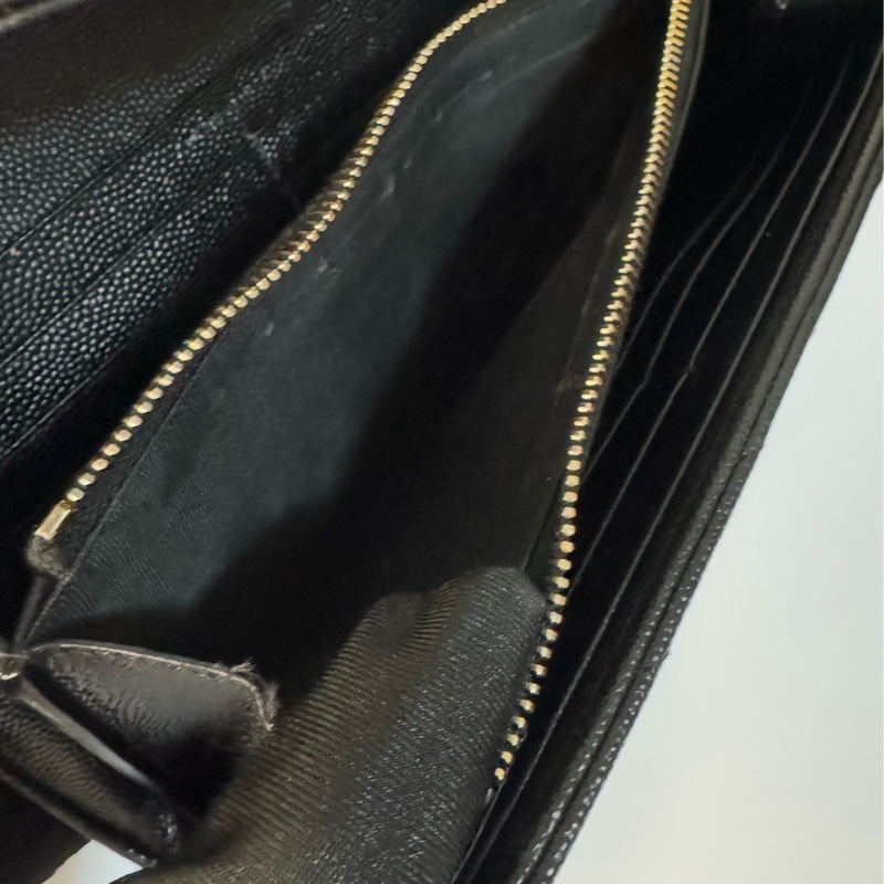 YSL 荔枝牛皮扣式長夾 黑金 經典山型紋 物況漂亮-27