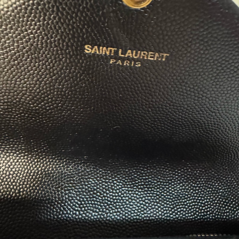YSL 荔枝牛皮扣式長夾 黑金 經典山型紋 物況漂亮-28