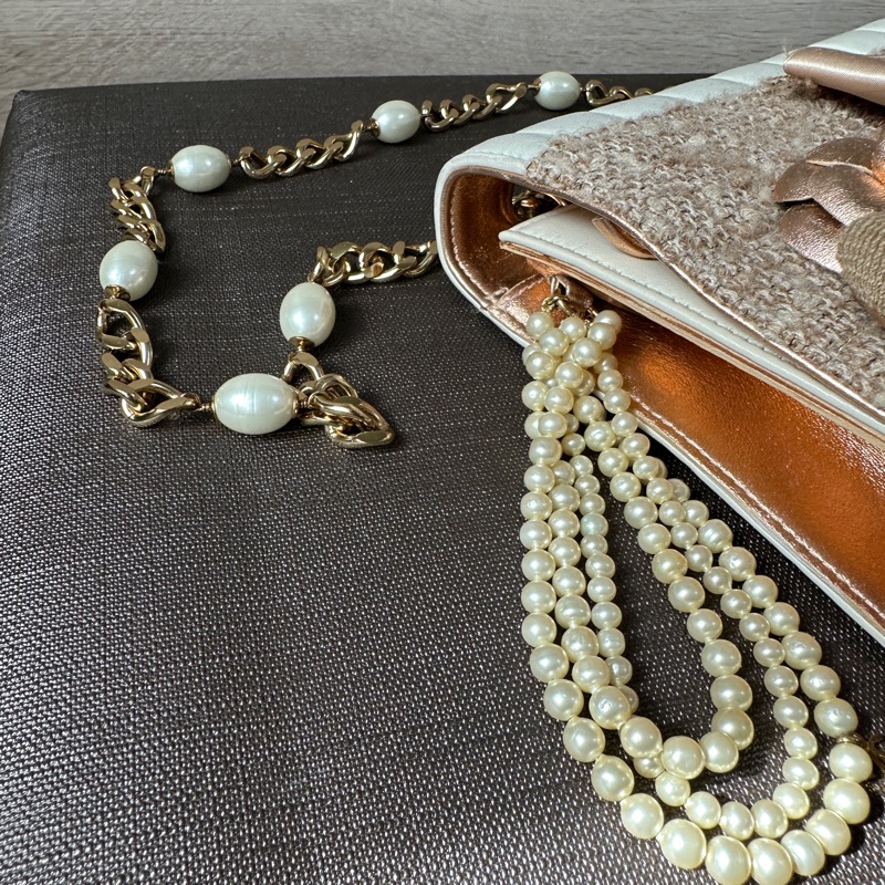 Chanel 珍珠鏈條肩背包 限量款  贈皮革保養油-9
