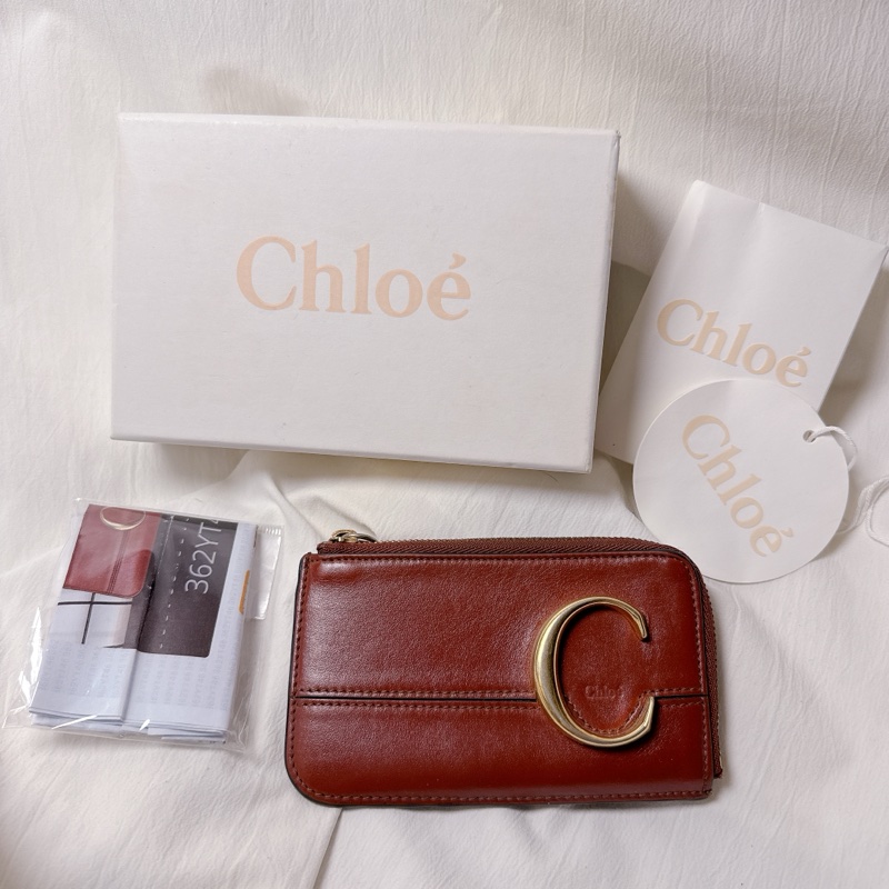 二手Chloe焦糖棕拉鍊卡片零錢包 Chloe包 Chloe零錢包 Chloe錢包 Chloe皮夾 精品卡片包-5