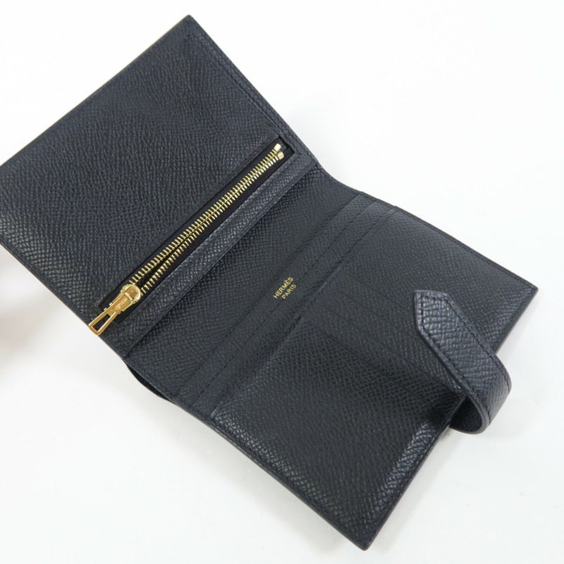 HERMES Epsom皮革Bearn Compact金扣錢包Noir-5