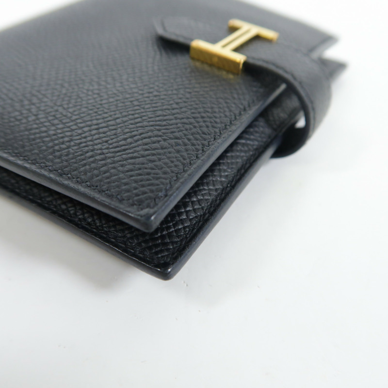 HERMES Epsom皮革Bearn Compact金扣錢包Noir-14