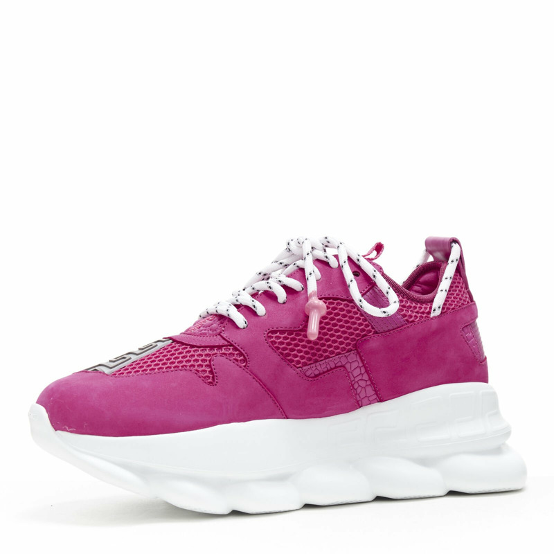 VERSACE Chain Reaction Blowzy pink suede low top chunky sneaker EU43 US10-3