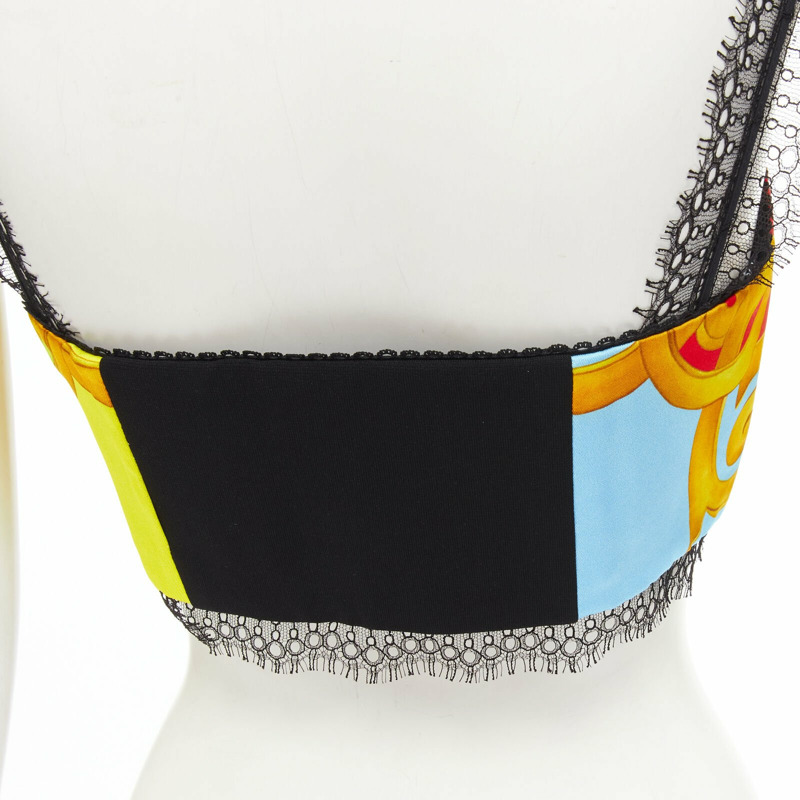 VERSACE Barocco Acanthus Pop print lace trim boned bustier bra top IT38 XS-7