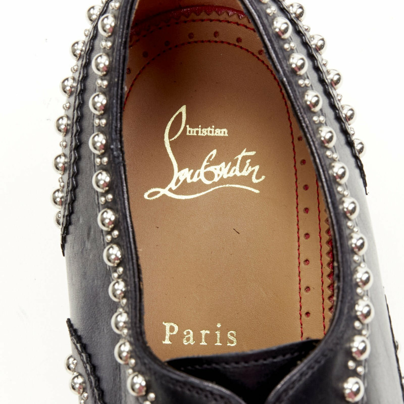 new CHRISTIAN LOUBOUTIN Charlie Clou black silver studded oxford brogue EU42-8