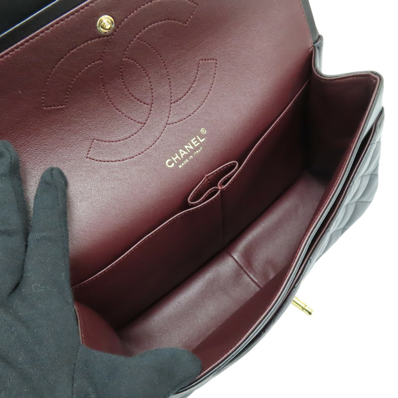 黑色 菱格紋皮革 Jumbo 30 鍊帶肩背包-4