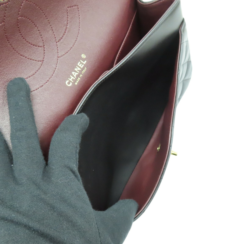 黑色 菱格紋皮革 Jumbo 30 鍊帶肩背包-5