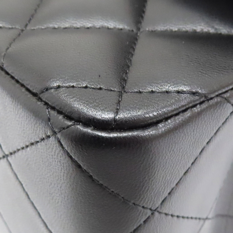 黑色 菱格紋皮革 Jumbo 30 鍊帶肩背包-12