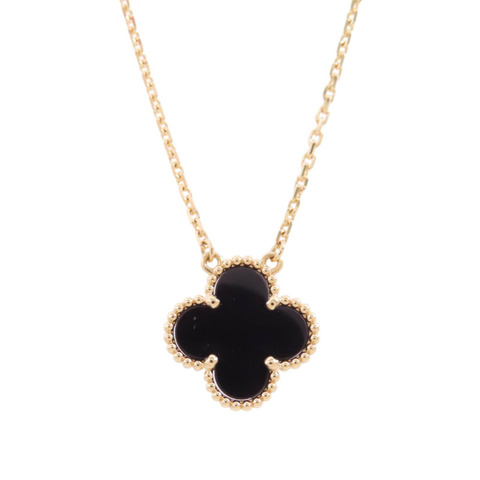 Van Cleef & Arpels 18K玫瑰金/縞瑪瑙Vintage Alhambra Onxy Pendant Necklace項鏈