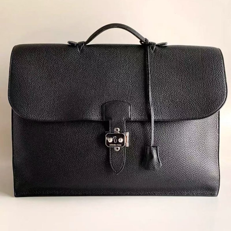 hermes sac a depeches 41男款黑銀商務手提公事包 40*31*13 98新 配件鑰匙塵袋-2