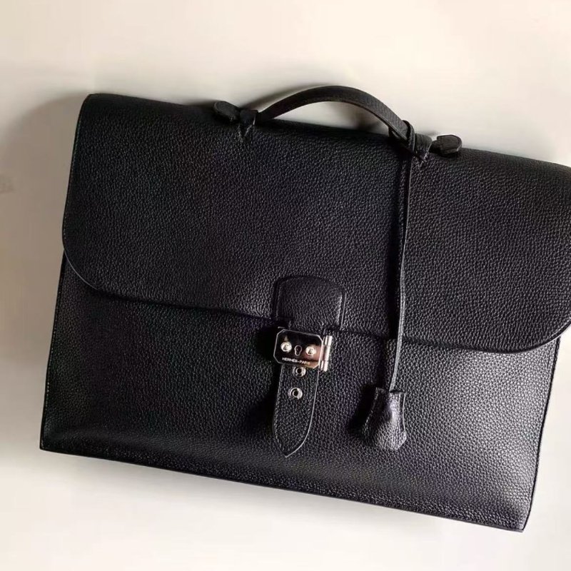 hermes sac a depeches 41男款黑銀商務手提公事包 40*31*13 98新 配件鑰匙塵袋-6