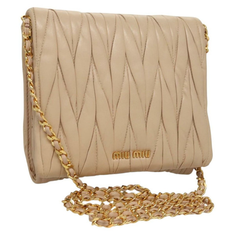 Miu Miu Matelasse 鏈條單肩包 皮革 米色金 正品 116427