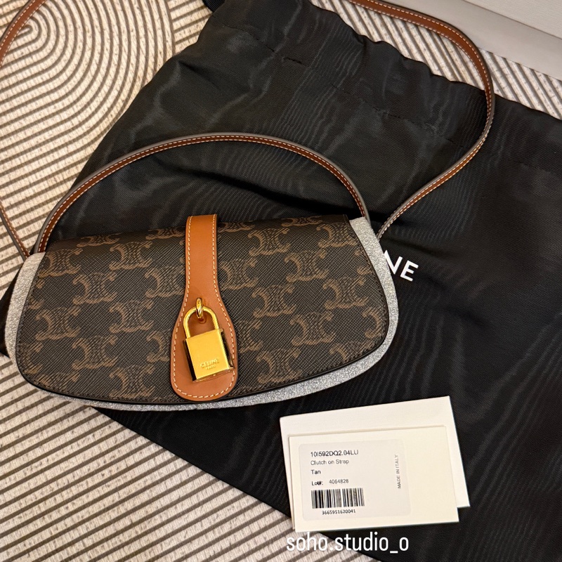 Celine Tabou鎖頭包 標誌印花牛皮革肩帶手提包-0