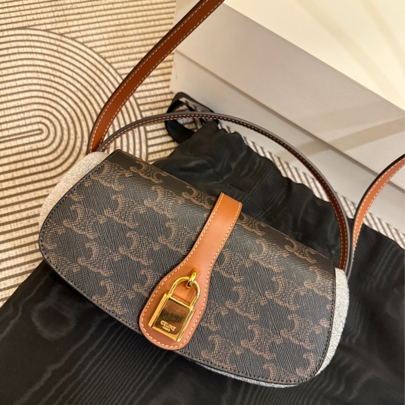 Celine Tabou鎖頭包 標誌印花牛皮革肩帶手提包-3