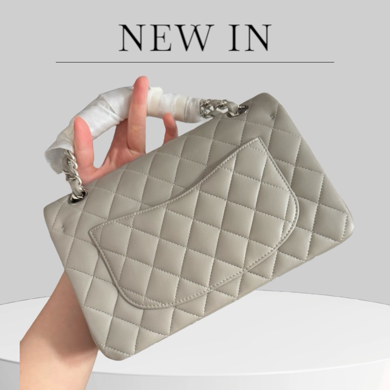 Chanel Lambskin CF23 灰色羊皮銀扣-4