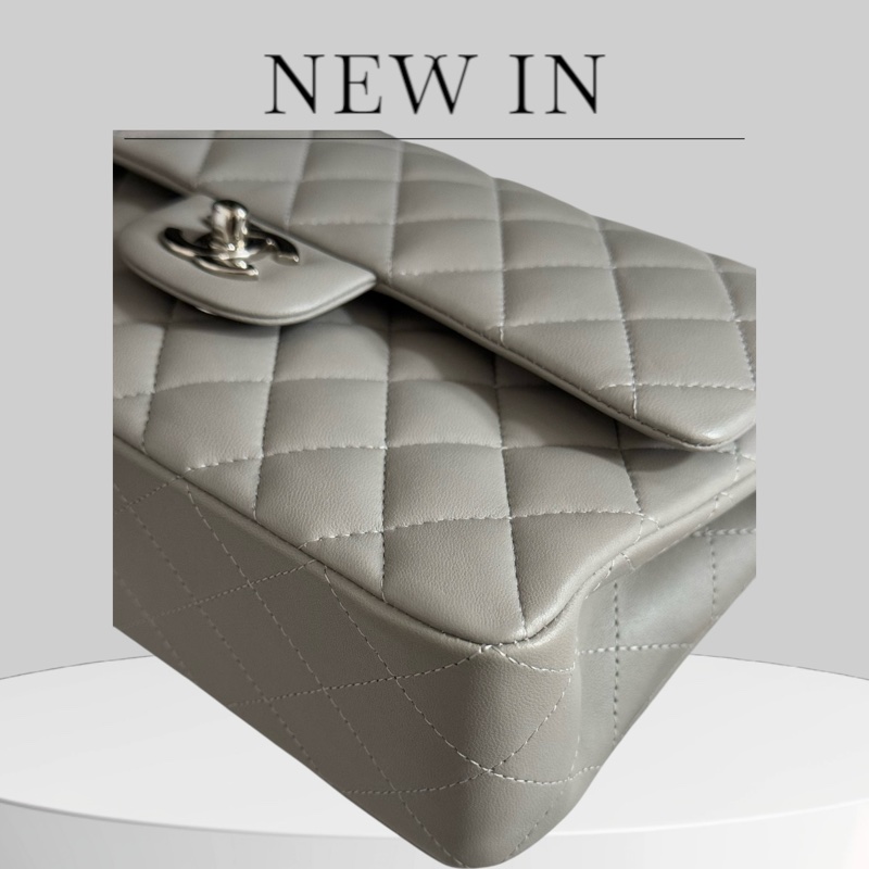Chanel Lambskin CF23 灰色羊皮銀扣-7